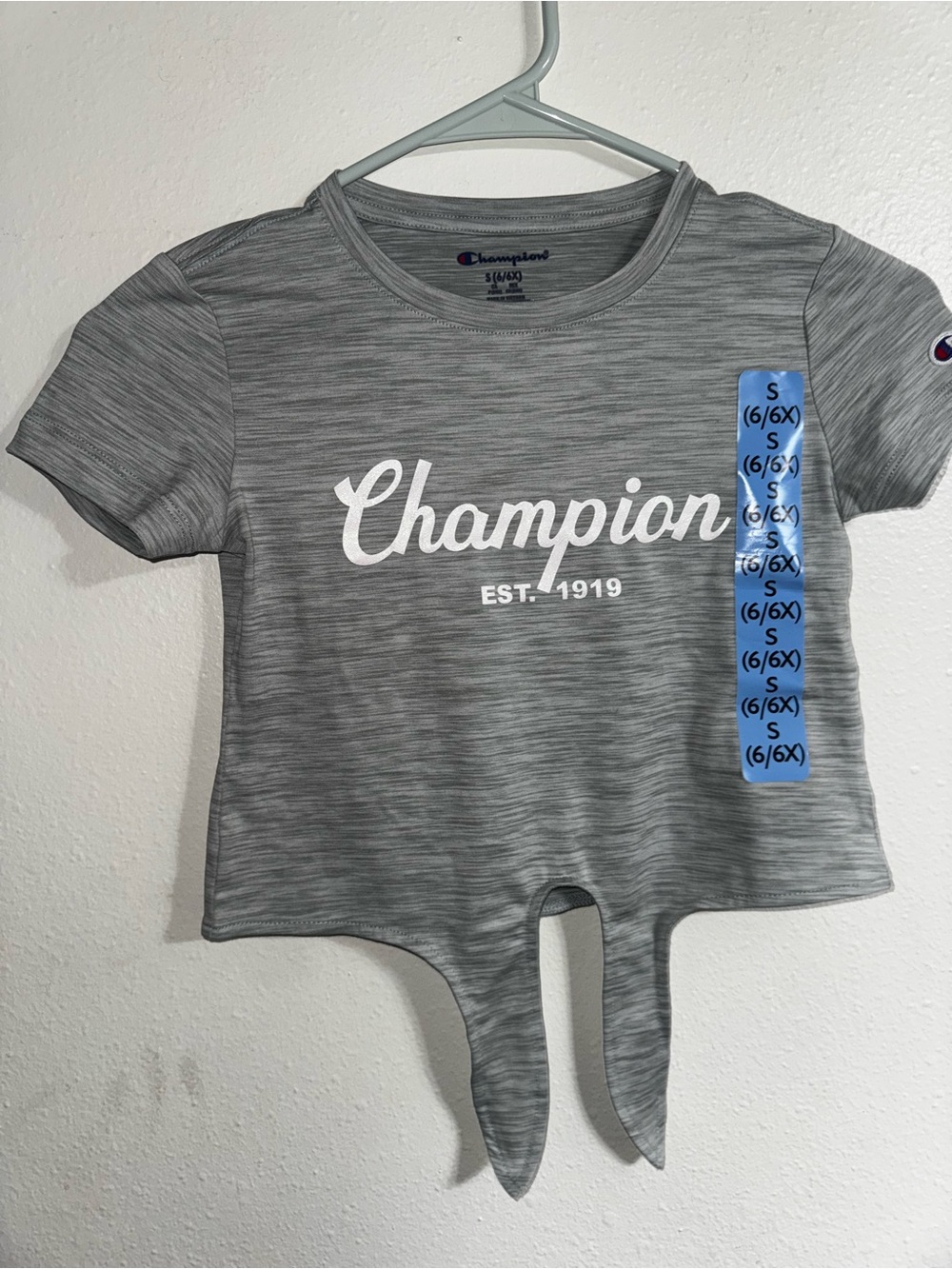 Champion Gray Short-Sleeve Logo Tie-Front Tee